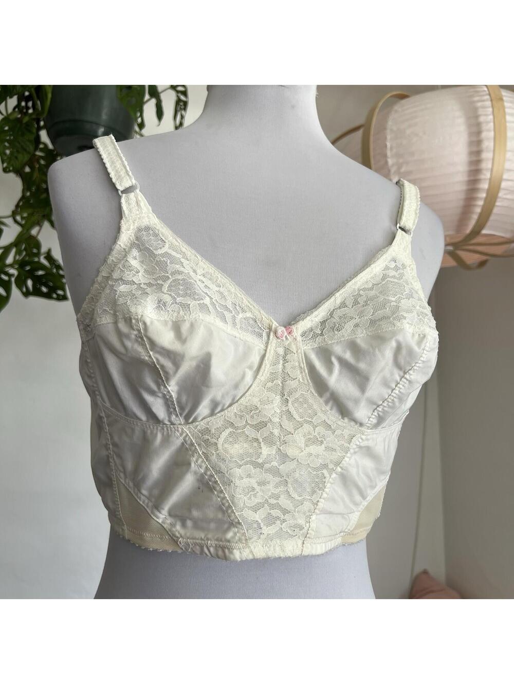 Vintage Lilyette Longline Bra 36B White Lace Corset Style 634 Bridal Pinup 80s